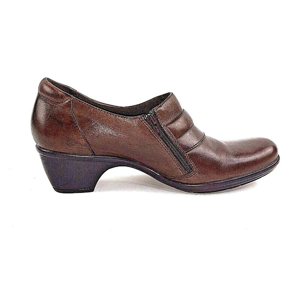 Clarks Brown Leather Ankle Booties Side-Zip Womens Shoes US sz 10m EUC